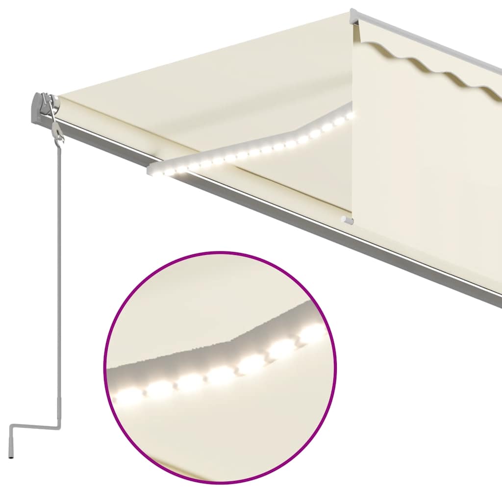 markise m. rullegardin+LED+vindsensor 6x3 m auto cremefarvet