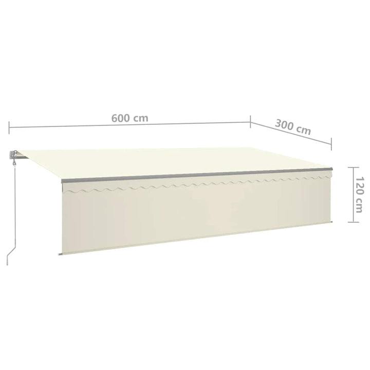 markise m. rullegardin+LED+vindsensor 6x3 m auto cremefarvet