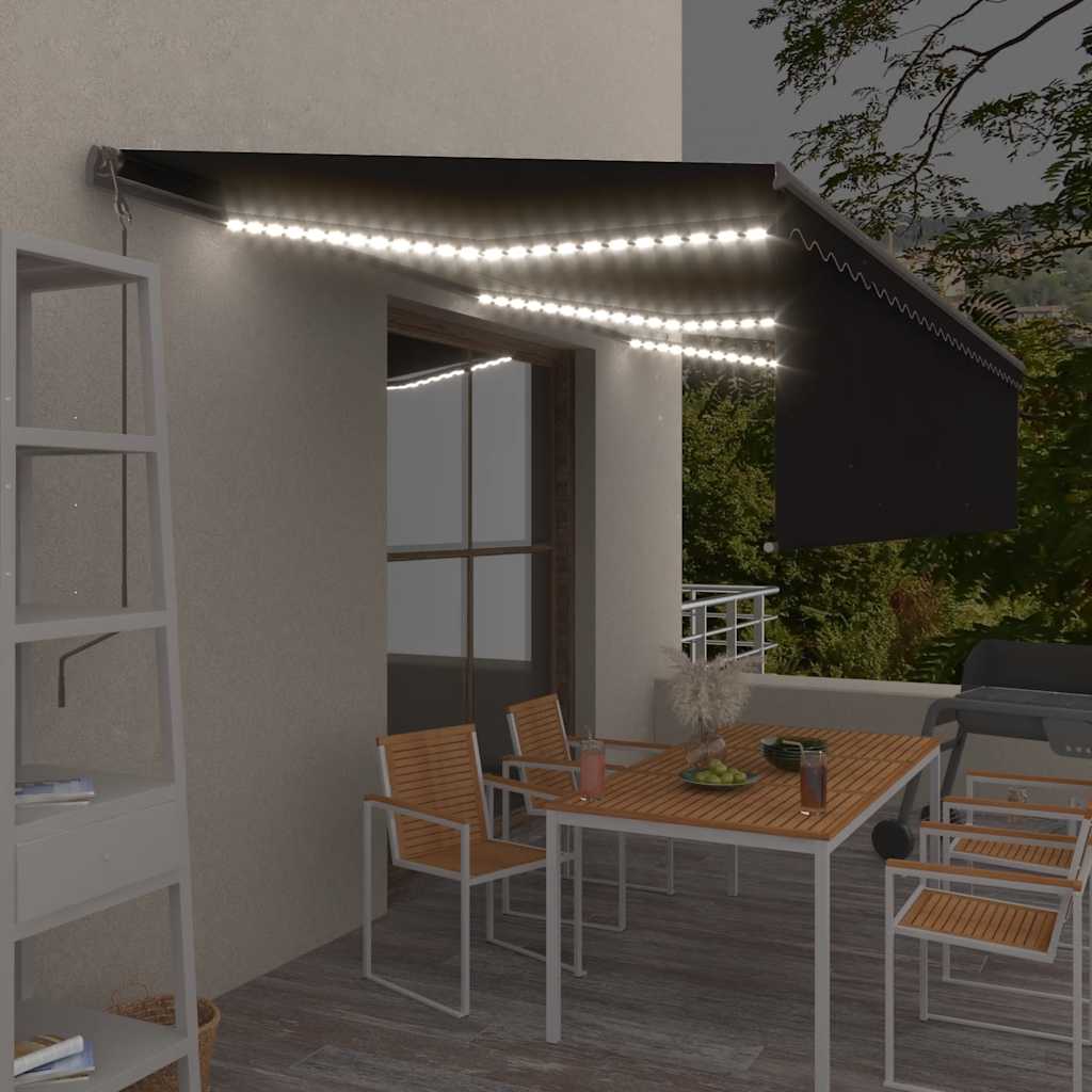 markise m. rullegardin+LED+vindsensor 6x3 m auto antracitgrå