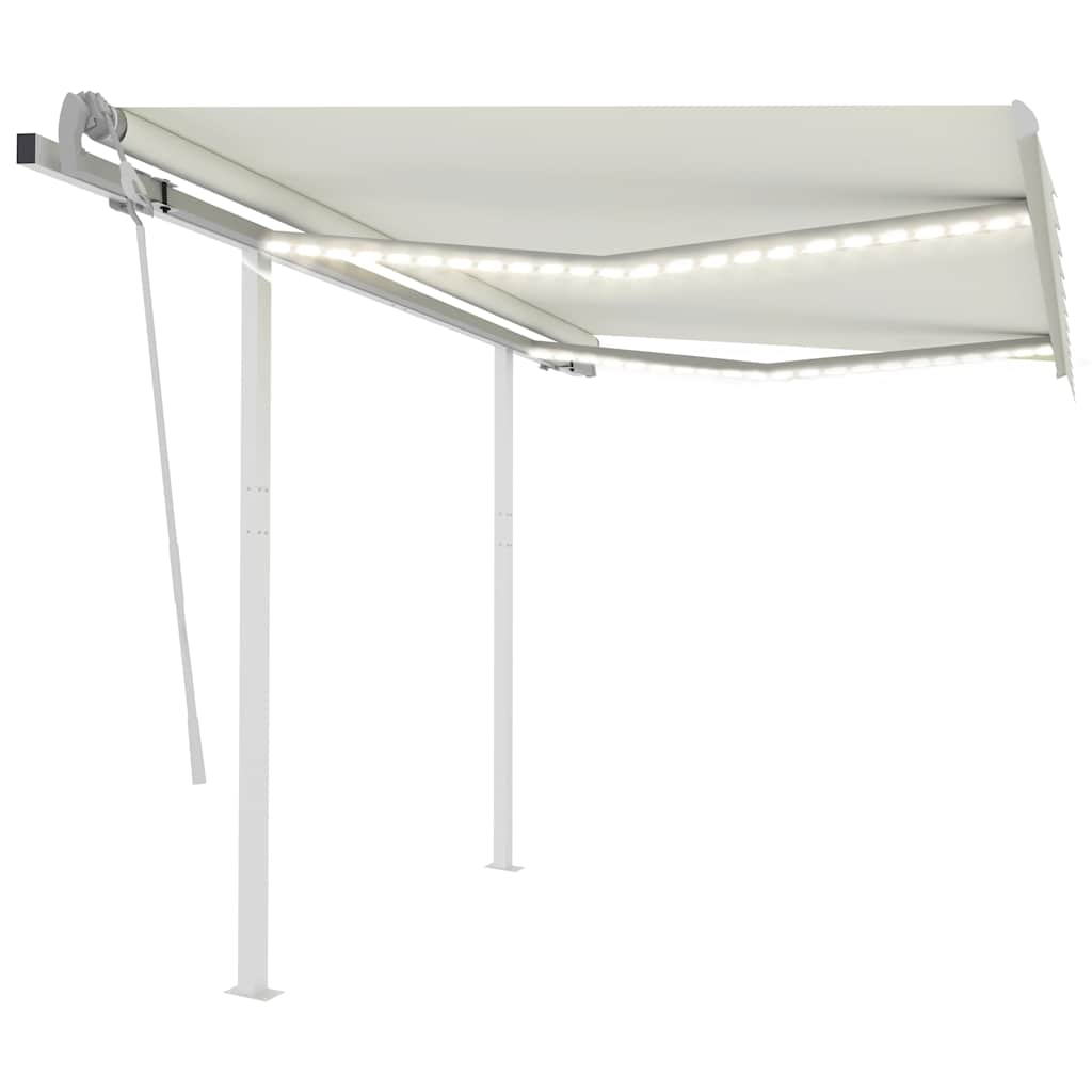 markise m. LED-lys 3x2,5 m manuel betjening cremefarvet