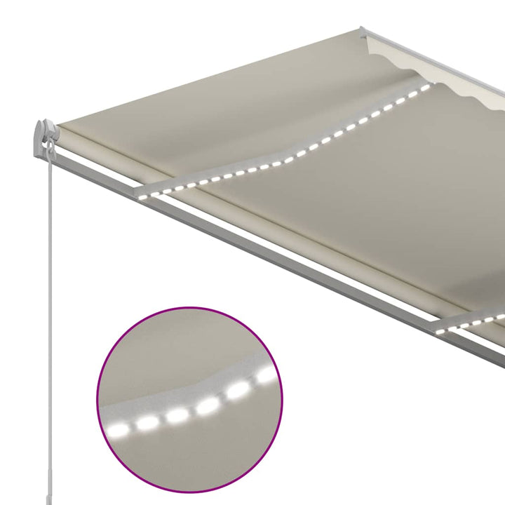 markise m. LED-lys + vindsensor 3x2,5 m automatisk cremefarvet