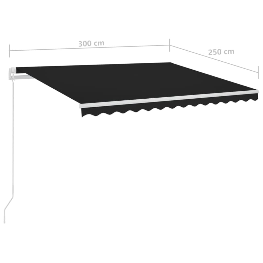 markise m. LED-lys + vindsensor 3x2,5 m automatisk antracit