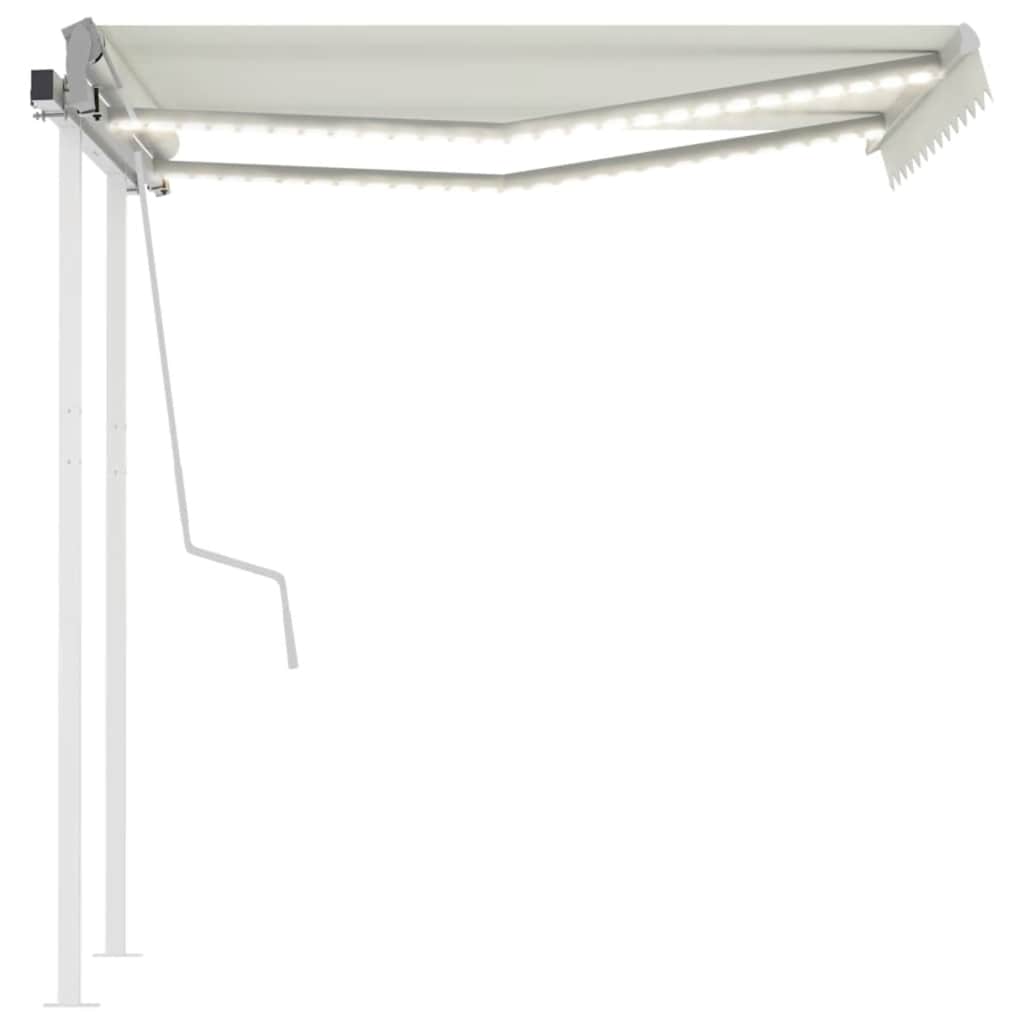 markise m. LED-lys 3,5x2,5 m manuel betjening cremefarvet