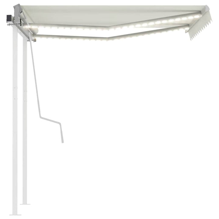 markise m. LED-lys 3,5x2,5 m manuel betjening cremefarvet