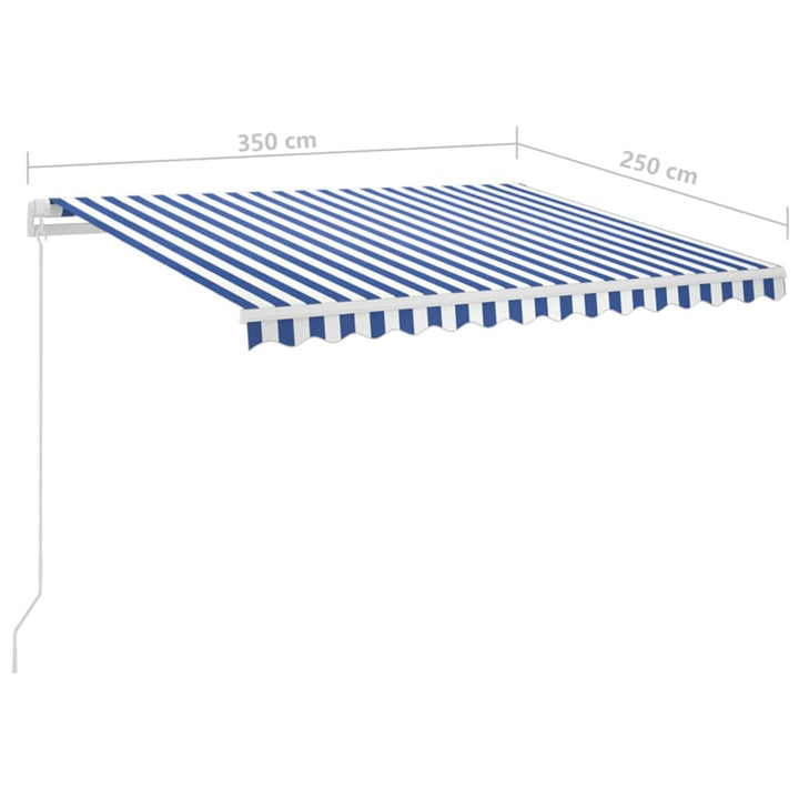 markise m. LED-lys + vindsensor 3,5x2,5 m automatisk blå + hvid