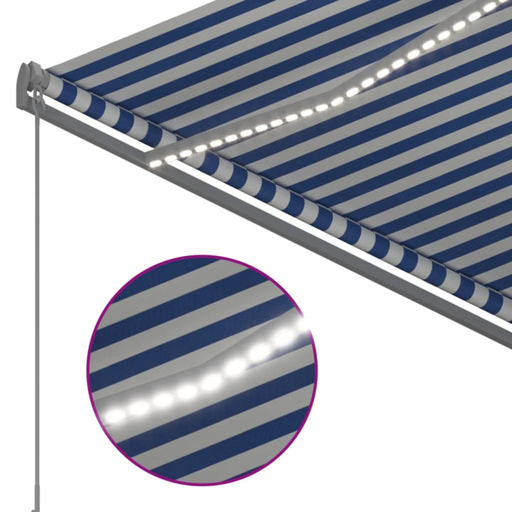 markise m. LED-lys + vindsensor 3,5x2,5 m automatisk blå + hvid