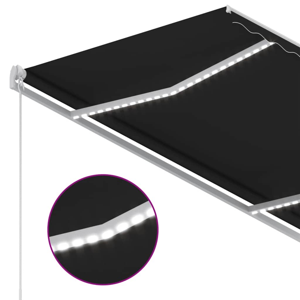 markise m. LED-lys + vindsensor 3,5x2,5 m automatisk antracit