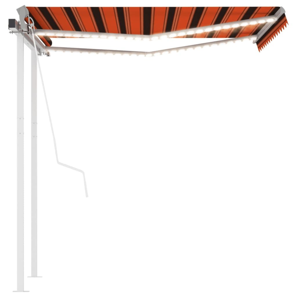 markise m. LED + vindsensor 3,5x3 m automatisk orange og brun