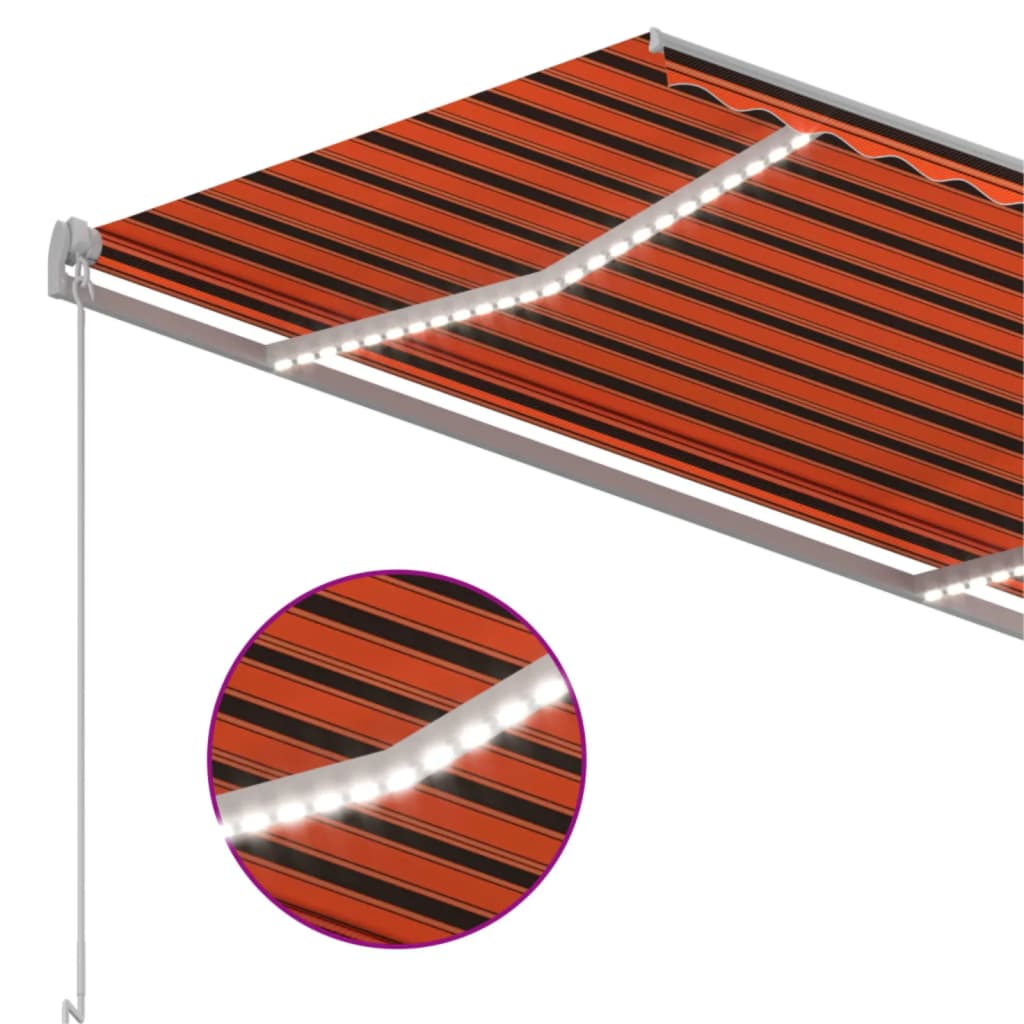 markise m. LED + vindsensor 3,5x3 m automatisk orange og brun