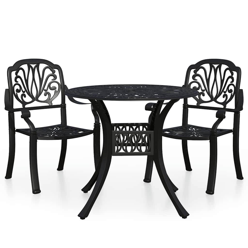bistrosæt 3 dele støbt aluminium sort