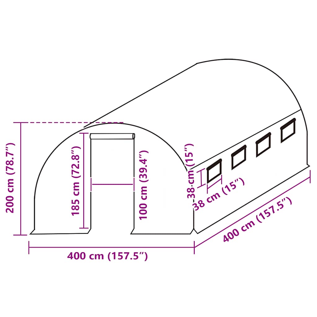overtræk til drivhus (16 m²) 400x400x200 cm grøn