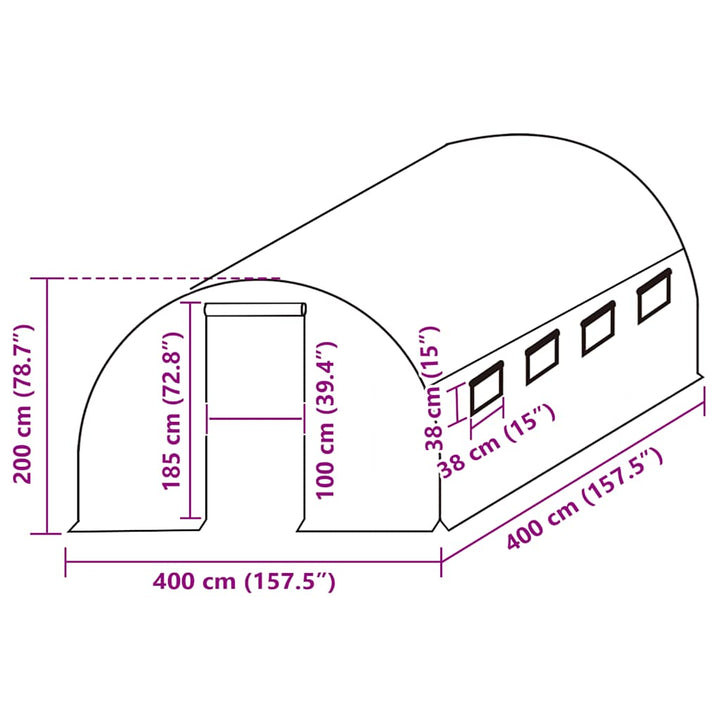 overtræk til drivhus (16 m²) 400x400x200 cm grøn