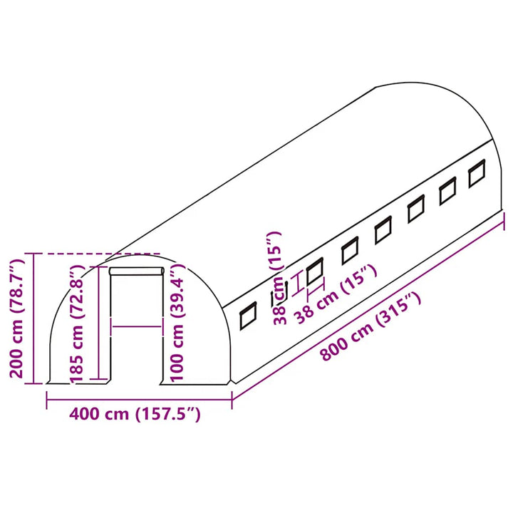 overtræk til drivhus (32 m²) 400x800x200 cm grøn
