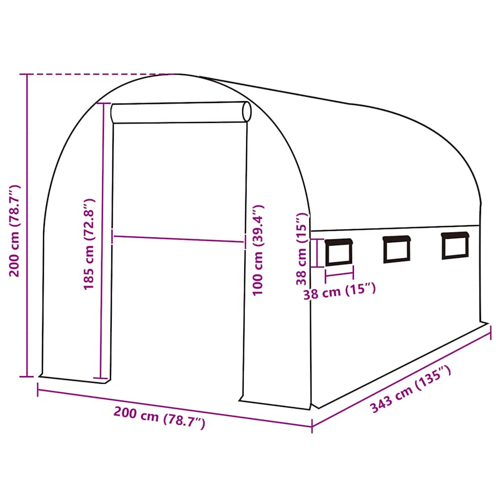 overtræk til drivhus (6,86 m²) 200x343x200 cm grøn