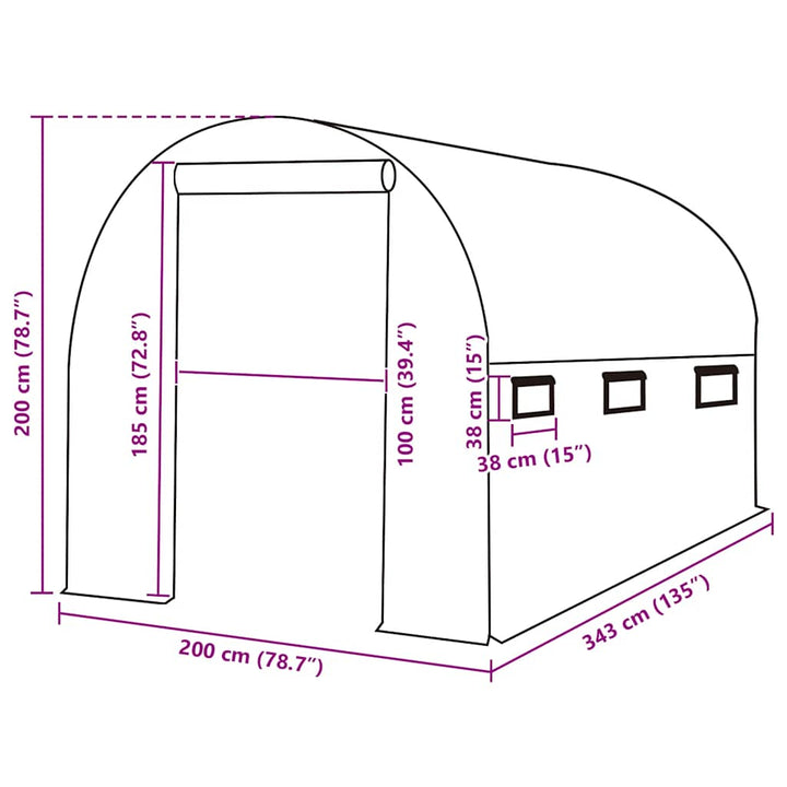 overtræk til drivhus (6,86 m²) 200x343x200 cm grøn
