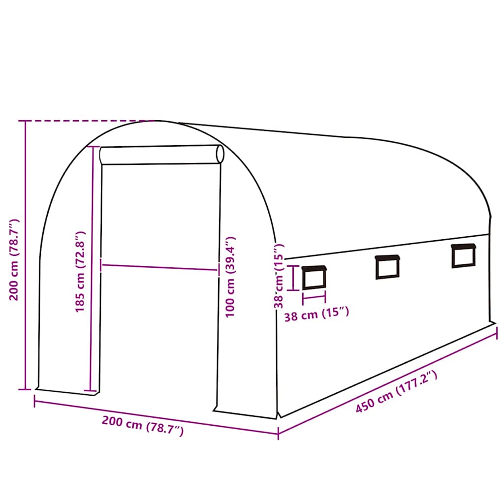 overtræk til drivhus (9 m²) 200x450x200 cm grøn