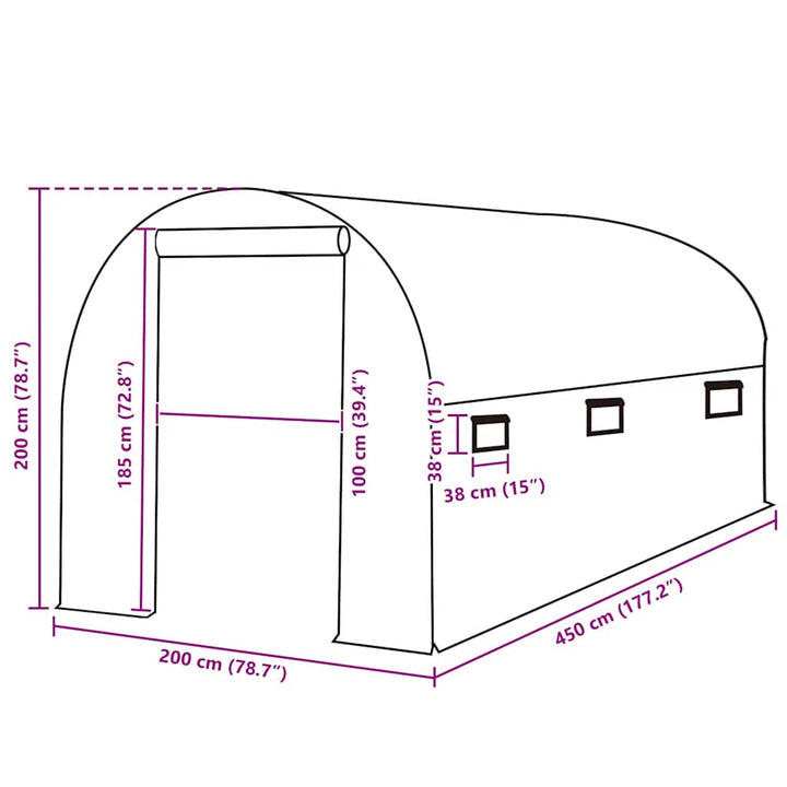 overtræk til drivhus (9 m²) 200x450x200 cm grøn