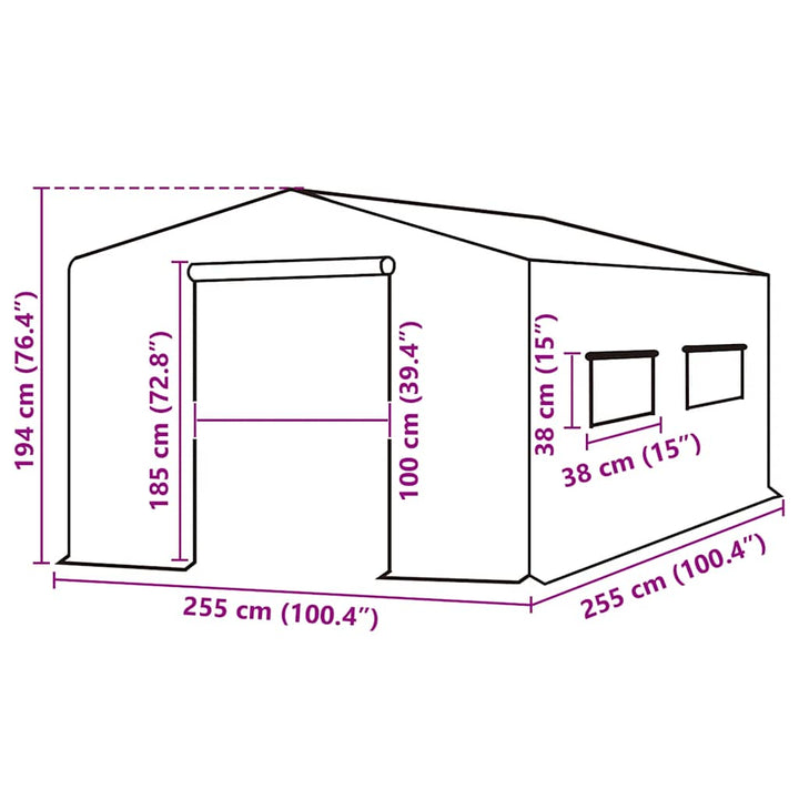 overtræk til drivhus (6,5025 m²) 255x255x194 cm grøn