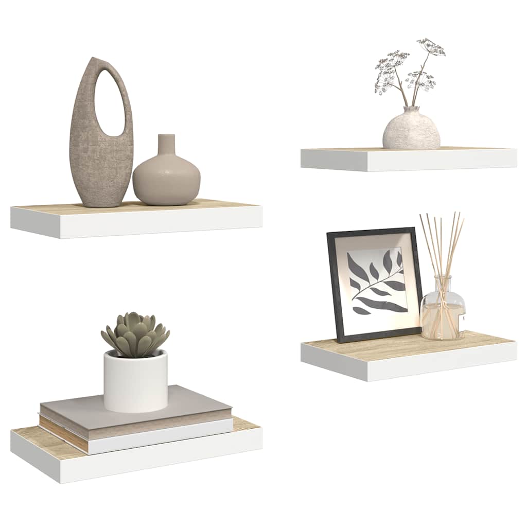 væghylder 4 stk. 40x23x3,8 cm MDF egetræsfarve og hvid