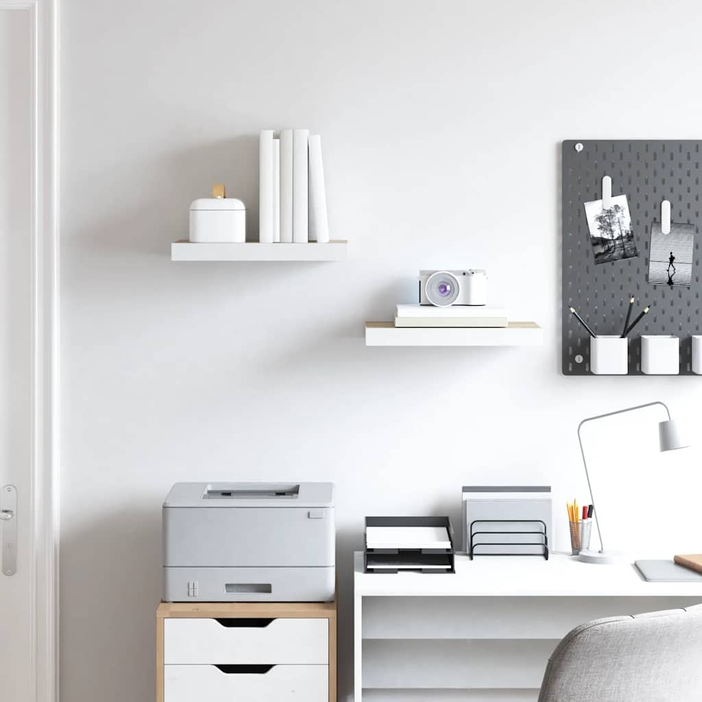 væghylder 2 stk. 50x23x3,8 cm MDF egetræsfarve og hvid