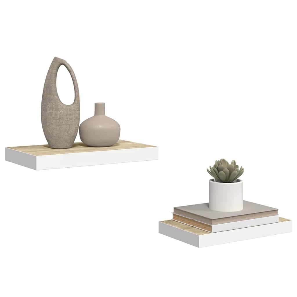 væghylder 2 stk. 50x23x3,8 cm MDF egetræsfarve og hvid
