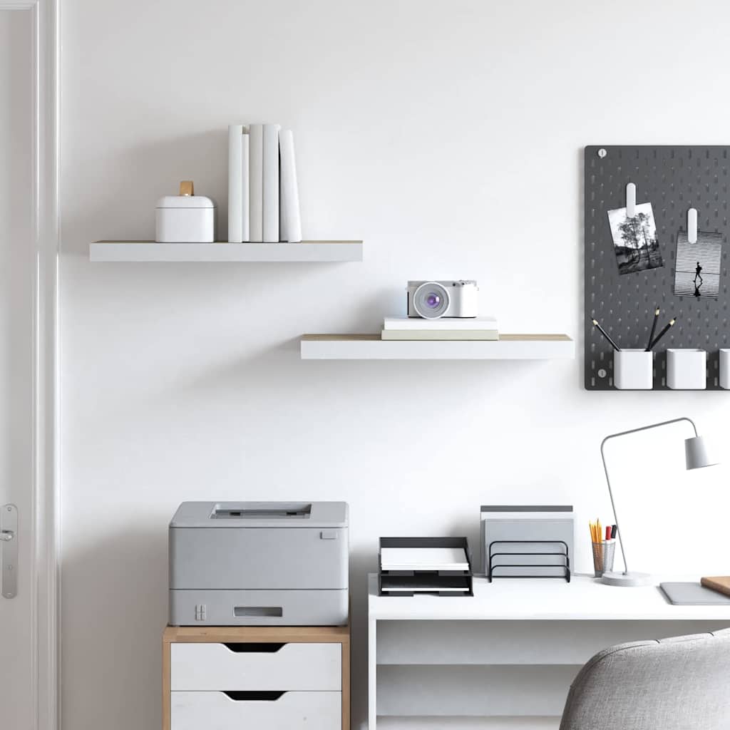 væghylder 2 stk. 60x23,5x3,8 cm MDF egetræsfarve og hvid