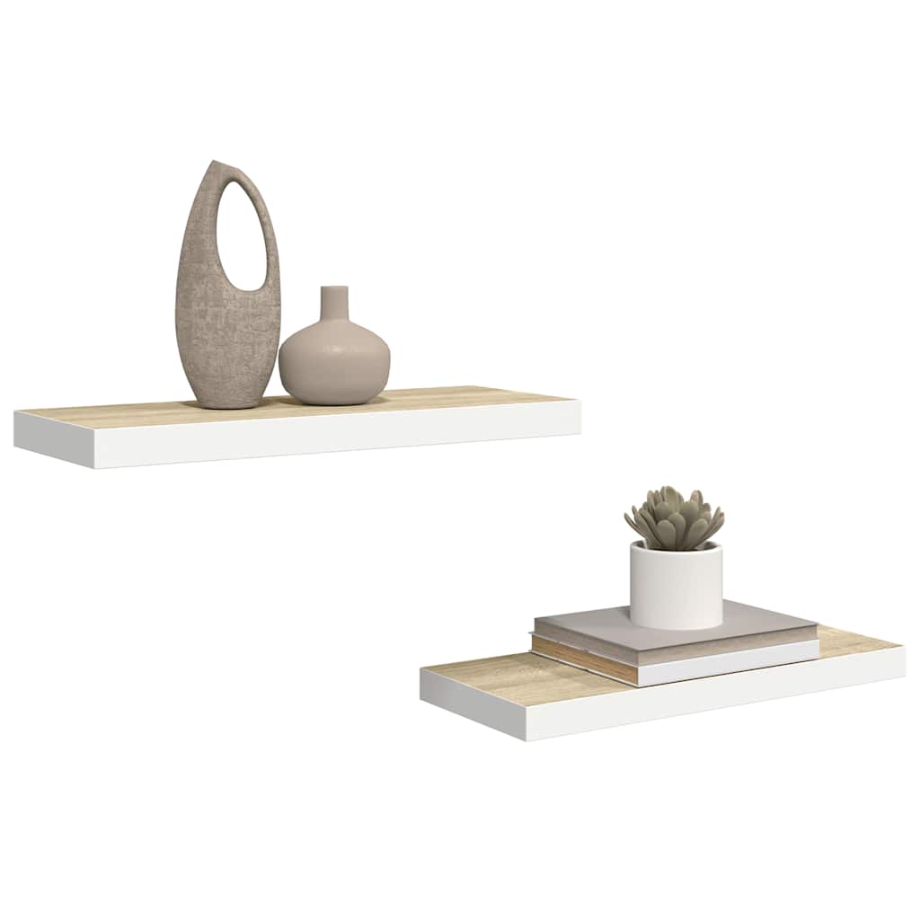 væghylder 2 stk. 60x23,5x3,8 cm MDF egetræsfarve og hvid