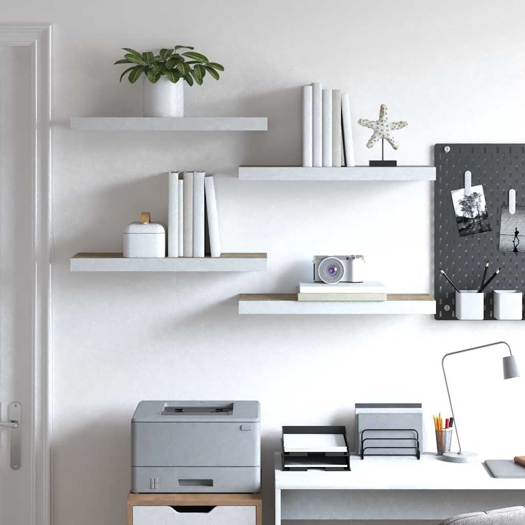 væghylder 4 stk. 60x23,5x3,8 cm MDF egetræsfarve og hvid
