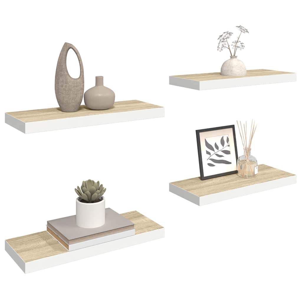 væghylder 4 stk. 60x23,5x3,8 cm MDF egetræsfarve og hvid