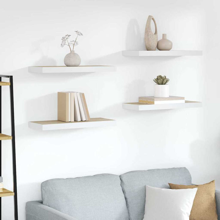 væghylder 4 stk. 60x23,5x3,8 cm MDF egetræsfarve og hvid