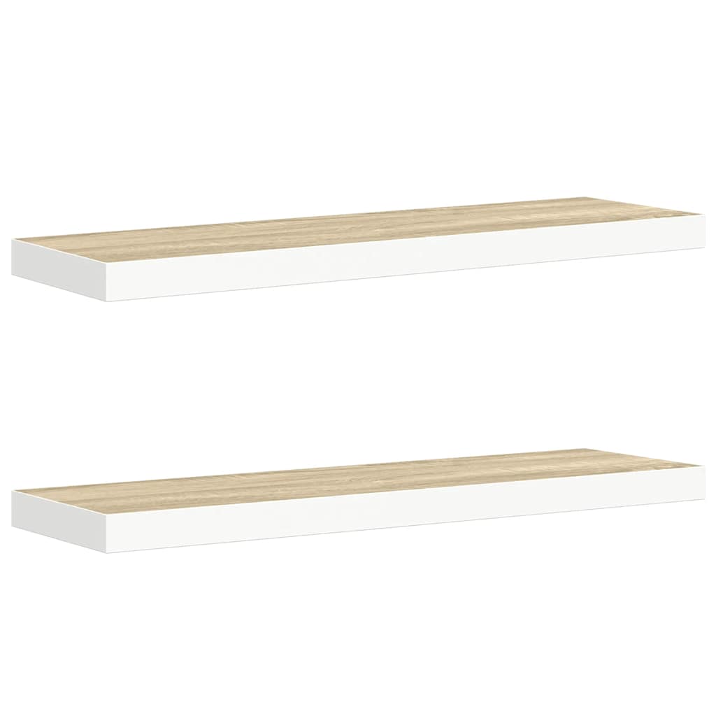 væghylder 2 stk. 80x23,5x3,8 cm MDF egetræsfarve og hvid