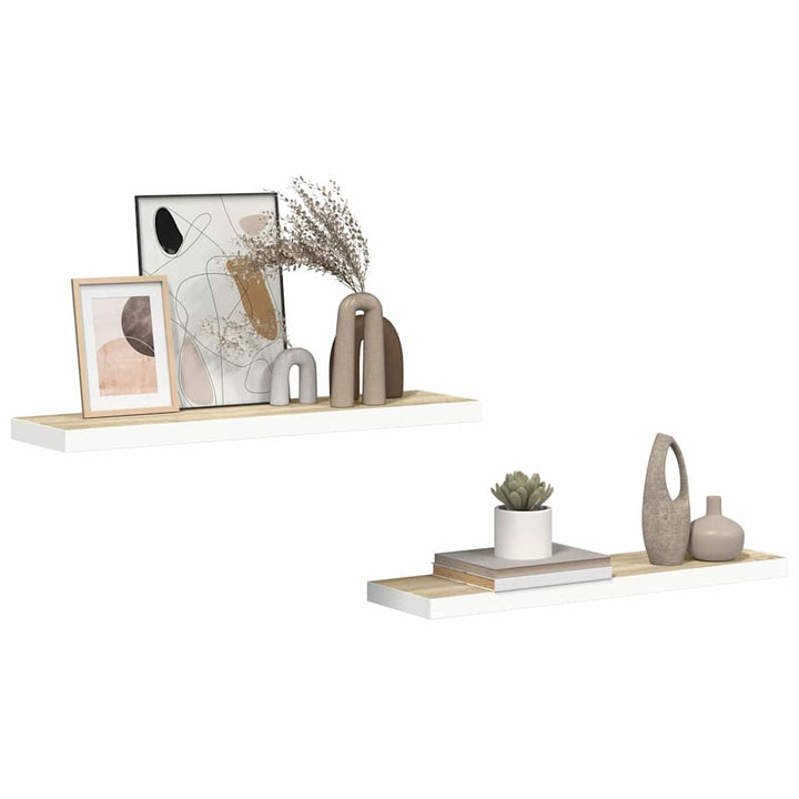 væghylder 2 stk. 80x23,5x3,8 cm MDF egetræsfarve og hvid