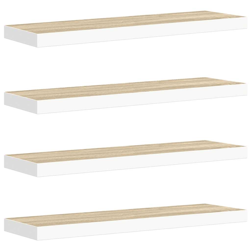 væghylder 4 stk. 80x23,5x3,8 cm MDF egetræsfarve og hvid