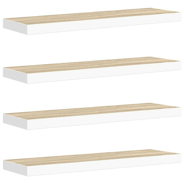 væghylder 4 stk. 80x23,5x3,8 cm MDF egetræsfarve og hvid