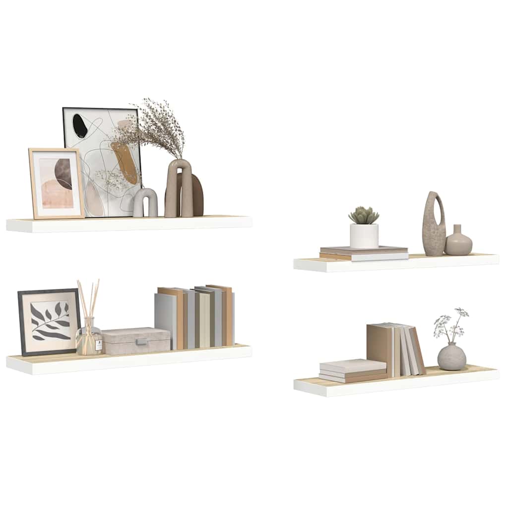 væghylder 4 stk. 80x23,5x3,8 cm MDF egetræsfarve og hvid