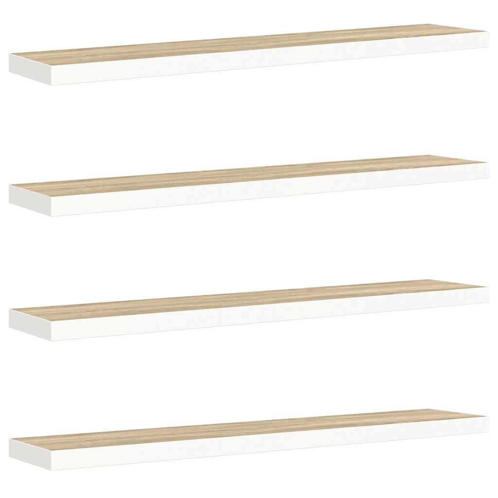 væghylder 4 stk. 120x23,5x3,8 cm MDF egetræsfarve og hvid