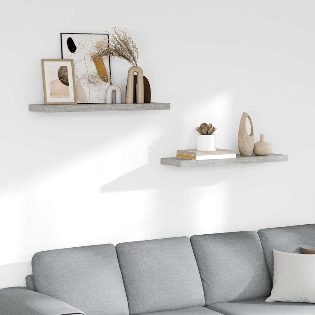 væghylder 2 stk. 80x23,5x3,8 cm MDF betongrå