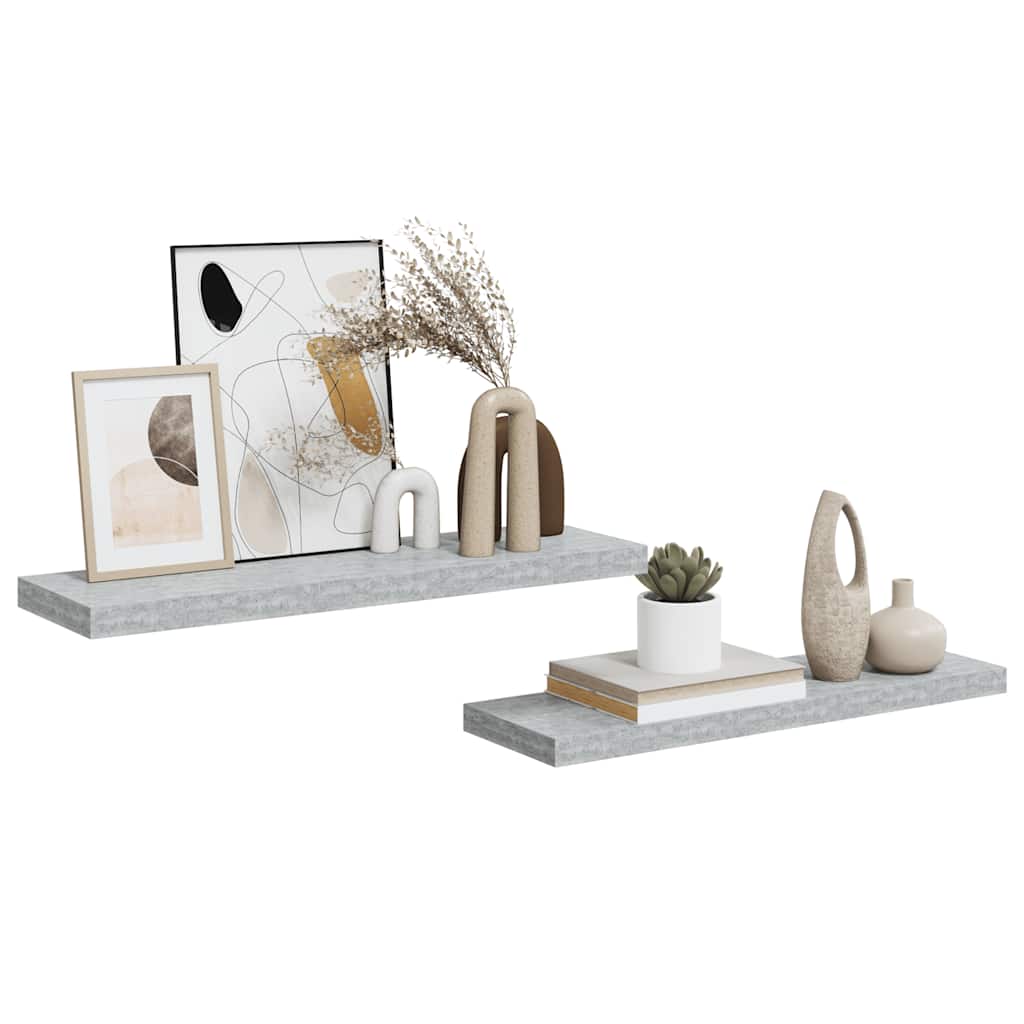 væghylder 2 stk. 80x23,5x3,8 cm MDF betongrå