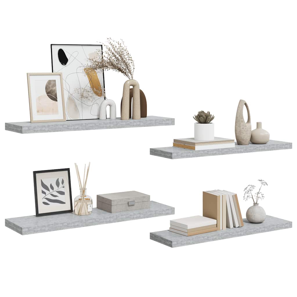 svævehylder 4 stk. 90x23,5x3,8 cm MDF betongrå