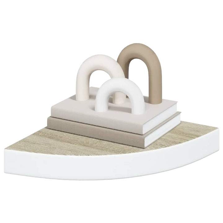 hjørnehylder 2 stk. 25x25x3,8 cm MDF egetræsfarve og hvid