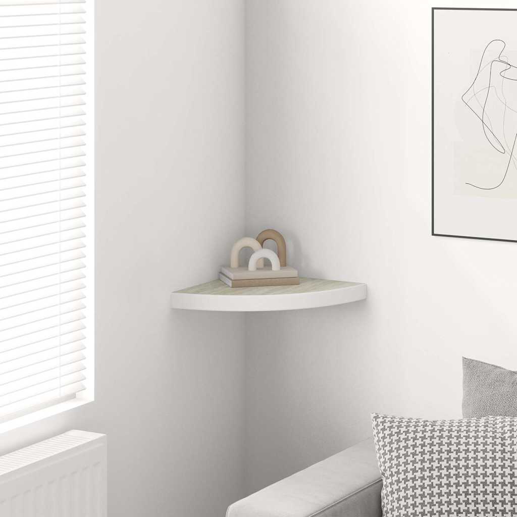 hjørnehylde 35x35x3,8 cm MDF egetræsfarve og hvid
