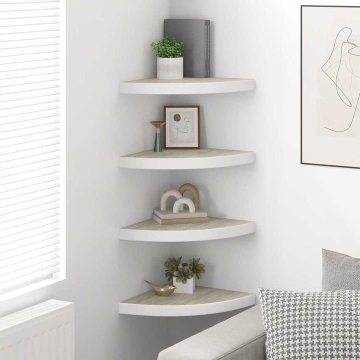 hjørnehylder 4 stk. 35x35x3,8 cm MDF egetræsfarvet og hvid