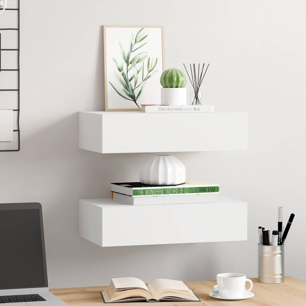 væghylder med skuffer 2 stk. 40x23,5x10 cm MDF hvid