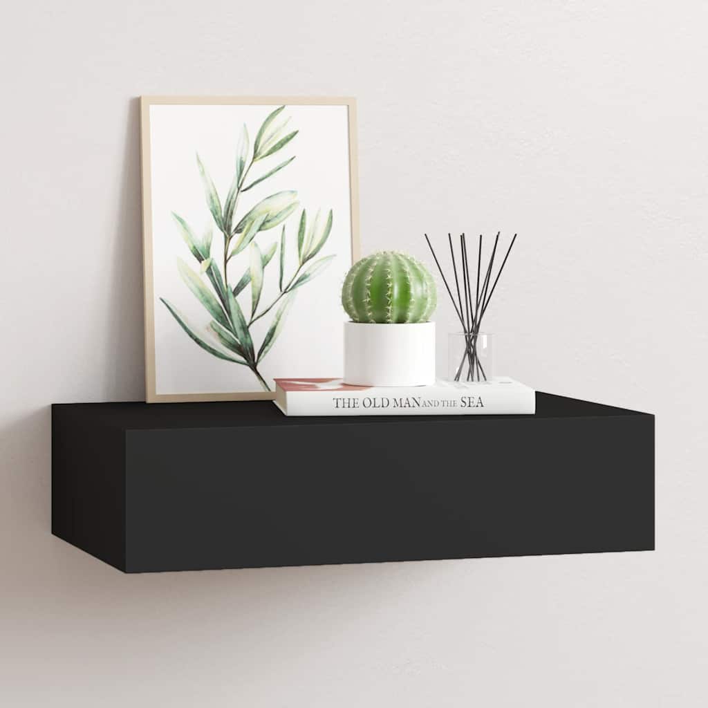 væghylde med skuffe 40x23,5x10 cm MDF sort