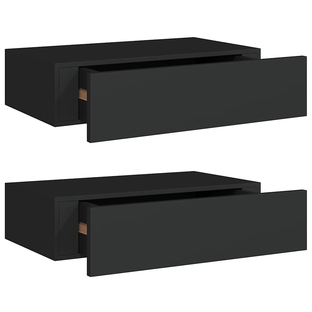 væghylder med skuffer 2 stk. 40x23,5x10 cm MDF sort