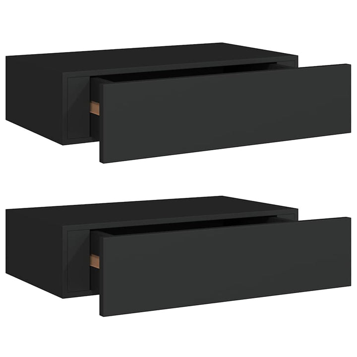 væghylder med skuffer 2 stk. 40x23,5x10 cm MDF sort