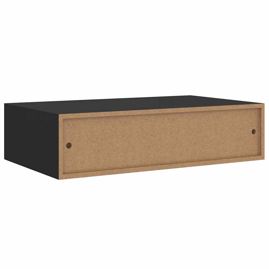 væghylder med skuffer 2 stk. 40x23,5x10 cm MDF sort