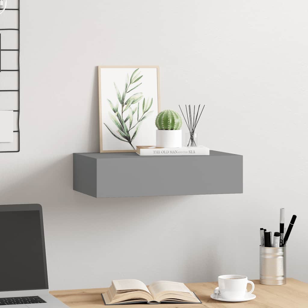 væghylde med skuffe 40x23,5x10 cm MDF grå