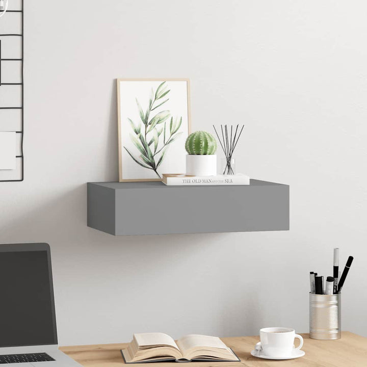 væghylde med skuffe 40x23,5x10 cm MDF grå