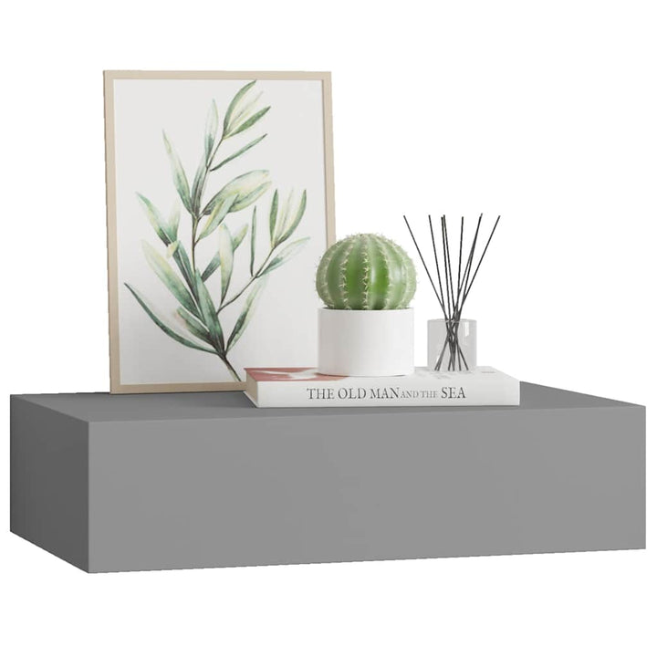 væghylde med skuffe 40x23,5x10 cm MDF grå